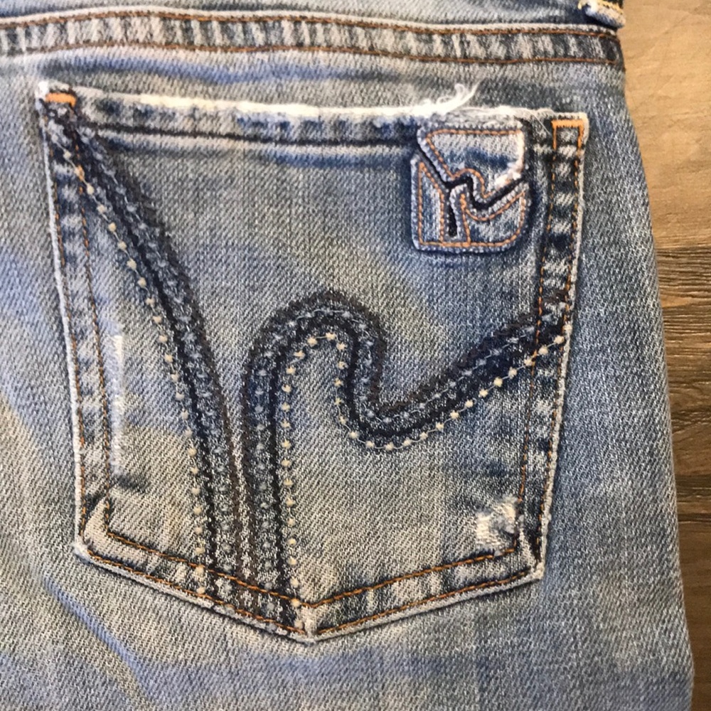 COH distressed jeans, low rise boot cut 27